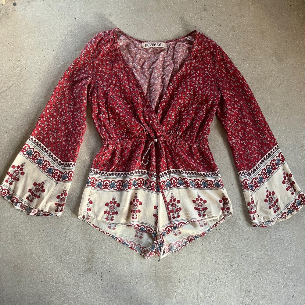 Red and Cream Floral Romper